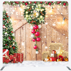 Aperturee - Aperturee Snowy Wood Barn Door Christmas Pillow Case Backdrop