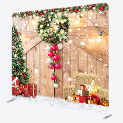 Aperturee - Aperturee Snowy Wood Barn Door Christmas Pillow Case Backdrop