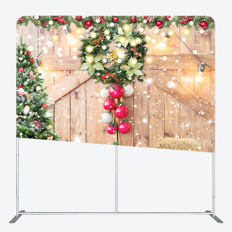 Aperturee - Aperturee Snowy Wood Barn Door Christmas Pillow Case Backdrop