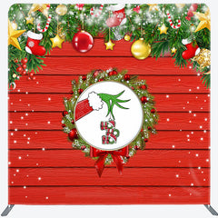 Aperturee - Aperturee Red Wooden Christmas Double-Sided Square Backdrop