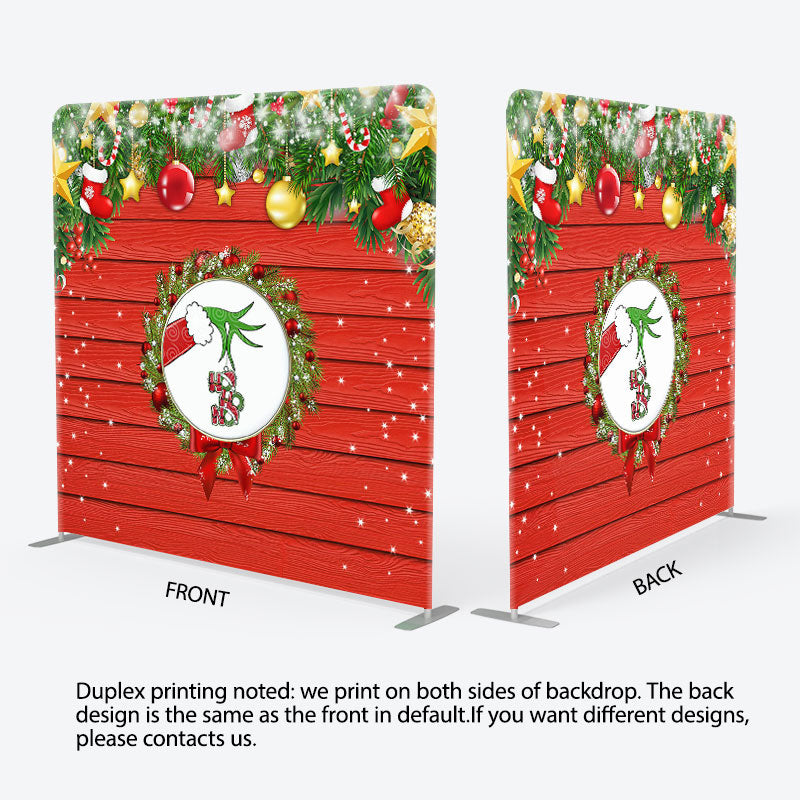 Aperturee - Aperturee Red Wooden Christmas Double-Sided Square Backdrop