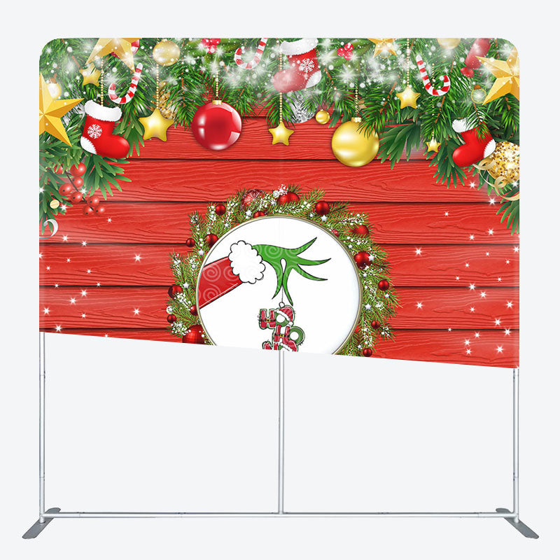 Aperturee - Aperturee Red Wooden Christmas Double-Sided Square Backdrop