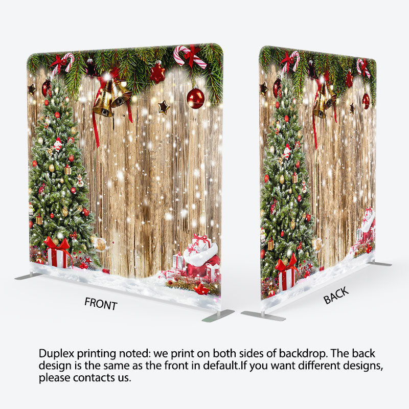 Aperturee - Aperturee Snowy Wooden Christmas Double-Sided Square Backdrop