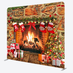 Aperturee - Aperturee Retro Warm Fireplace Christmas Pillow Case Backdrop