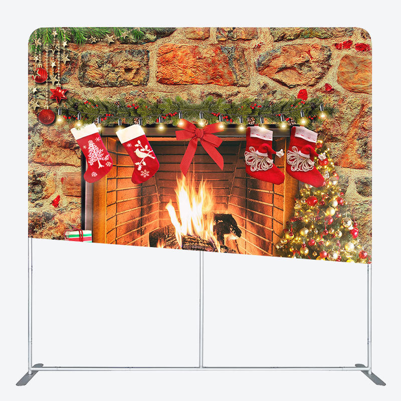 Aperturee - Aperturee Retro Warm Fireplace Christmas Pillow Case Backdrop