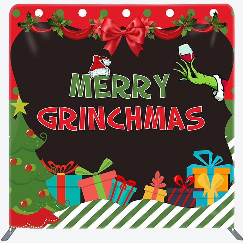 Aperturee - Aperturee Red Green Gifts Merry Grinchmas Pillow Case Backdrop