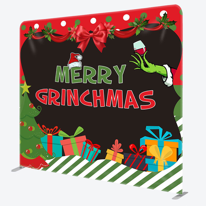 Aperturee - Aperturee Red Green Gifts Merry Grinchmas Pillow Case Backdrop