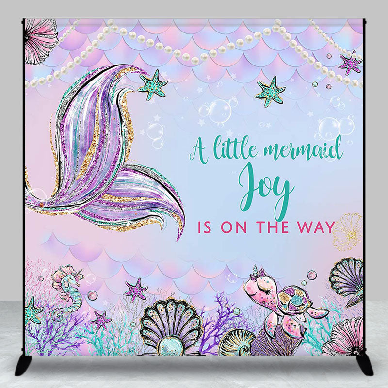 Aperturee - Custom Name Sweet Mermaid Scale Baby Shower Backdrop