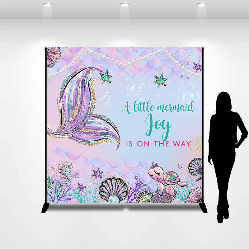 Aperturee - Custom Name Sweet Mermaid Scale Baby Shower Backdrop