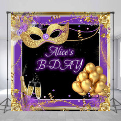 Aperturee - Custom Name Purple Gold Masquerade Birthday Backdrop