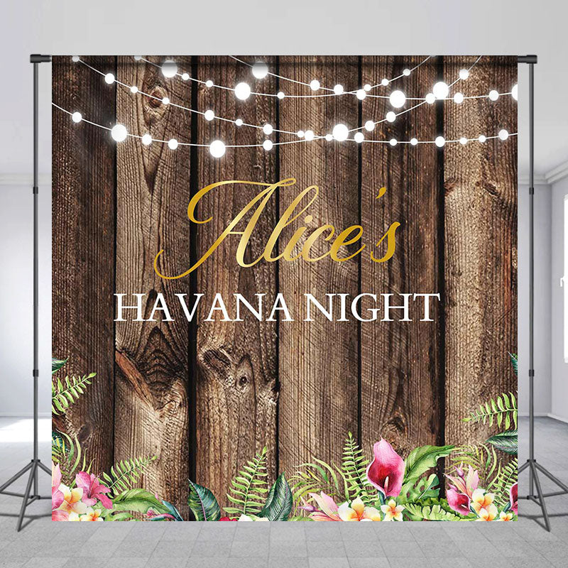 Aperturee - Wood Floral Light Custom Name Havana Night Backdrop