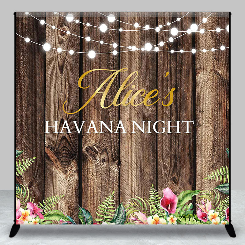 Aperturee - Wood Floral Light Custom Name Havana Night Backdrop