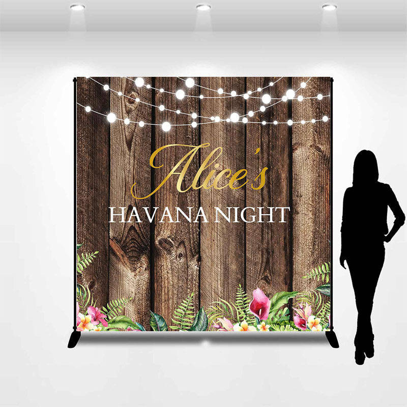 Aperturee - Wood Floral Light Custom Name Havana Night Backdrop