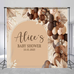 Aperturee - Boho Bear Balloons Custom Name Baby Shower Backdrop