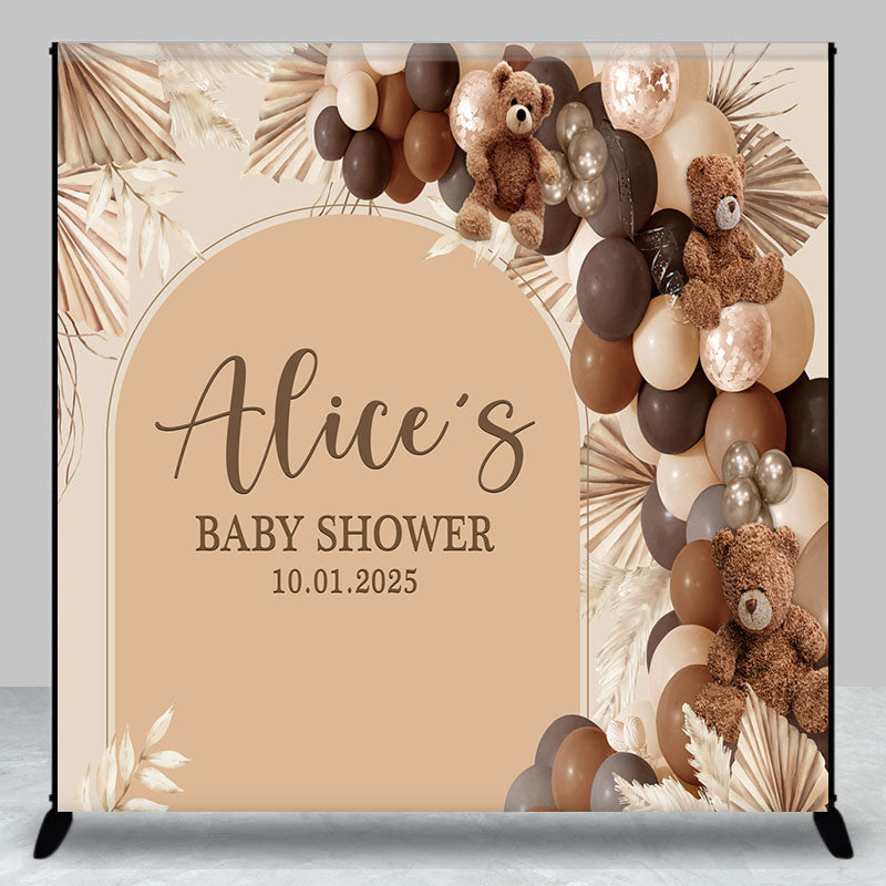 Aperturee - Boho Bear Balloons Custom Name Baby Shower Backdrop