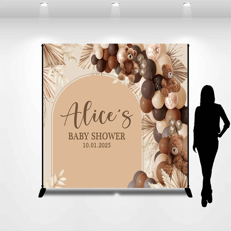 Aperturee - Boho Bear Balloons Custom Name Baby Shower Backdrop