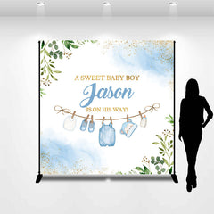 Aperturee - Sweet Boy Leaves Custom Name Baby Shower Backdrop