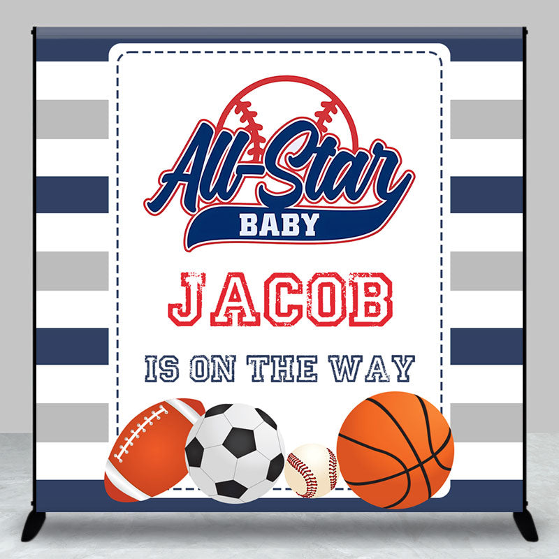 Aperturee - Balls All Star Stripe Custom Baby Shower Backdrop