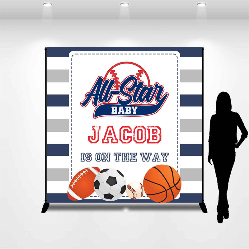 Aperturee - Balls All Star Stripe Custom Baby Shower Backdrop