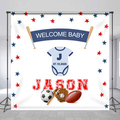 Aperturee - White Balls Stars Custom Name Baby Shower Backdrop