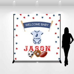 Aperturee - White Balls Stars Custom Name Baby Shower Backdrop