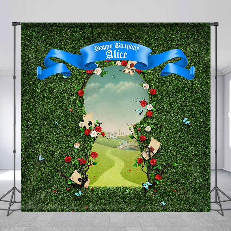 Aperturee - Greenery Field Custom Name Happy Birthday Backdrop