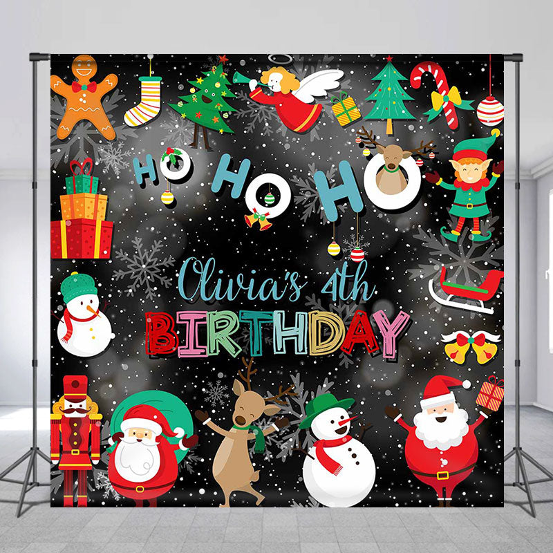 Aperturee - Aperturee Hohoho Christmas Snowy Custom Name Birthday Backdrop