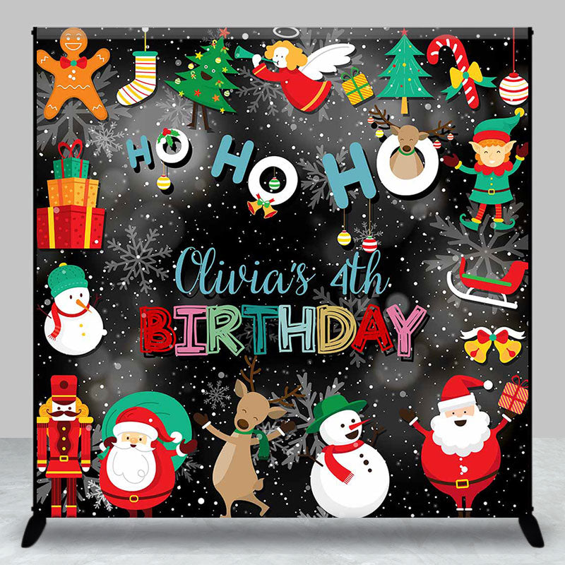 Aperturee - Aperturee Hohoho Christmas Snowy Custom Name Birthday Backdrop