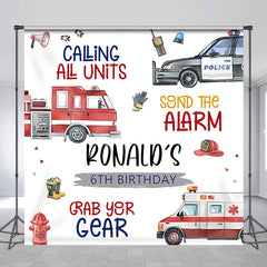 Aperturee - Rescue Vehicle Custom Name 6th Birthday Backdrop