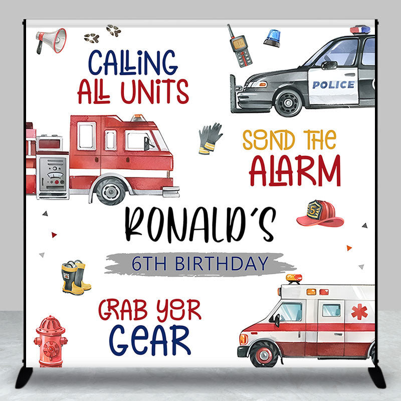 Aperturee - Rescue Vehicle Custom Name 6th Birthday Backdrop