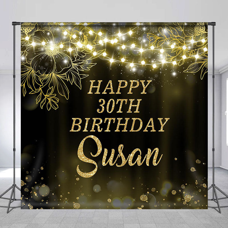 Aperturee - Aperturee Black Gold Bokeh Custom Name 30th Birthday Backdrop