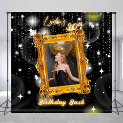 Aperturee - Aperturee Black Gold Photo Frame Custom Name Birthday Backdrop