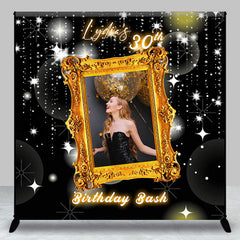 Aperturee - Aperturee Black Gold Photo Frame Custom Name Birthday Backdrop