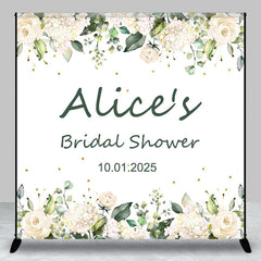 Aperturee - White Floral Leaf Custom Name Bridal Shower Backdrop