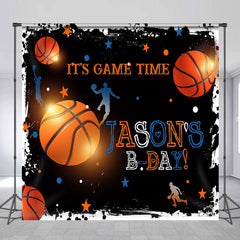 Aperturee - Black Basketball Game Time Custom Birthday Backdrop