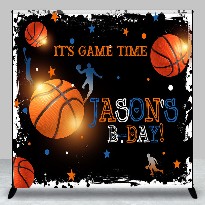 Aperturee - Black Basketball Game Time Custom Birthday Backdrop