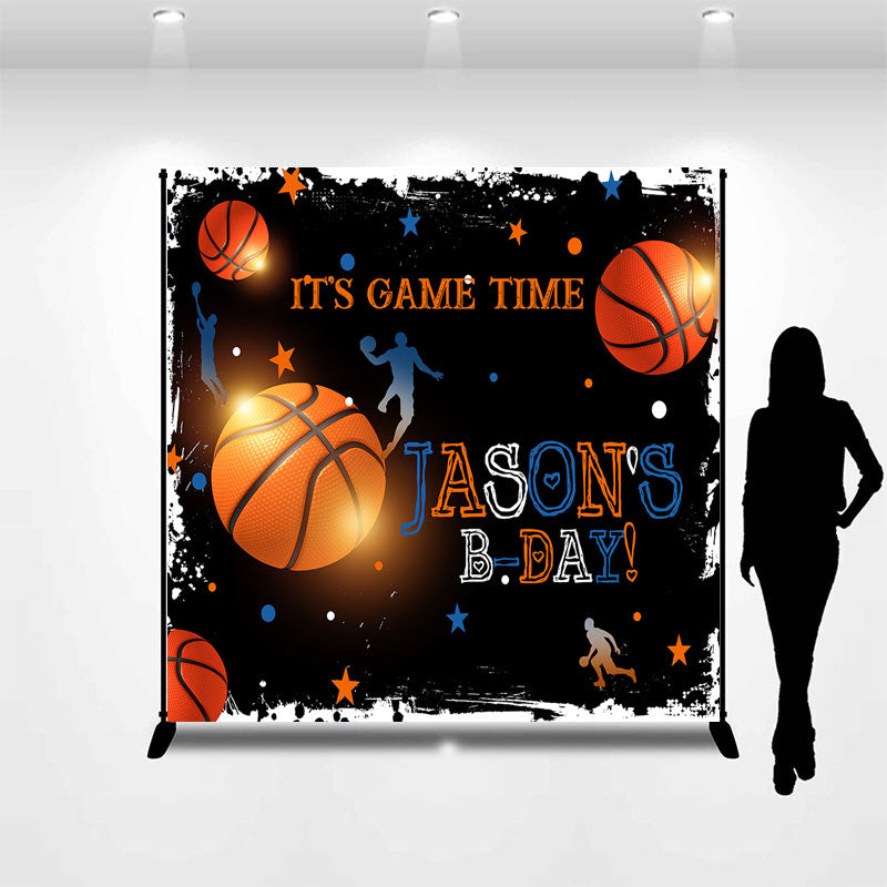 Aperturee - Black Basketball Game Time Custom Birthday Backdrop