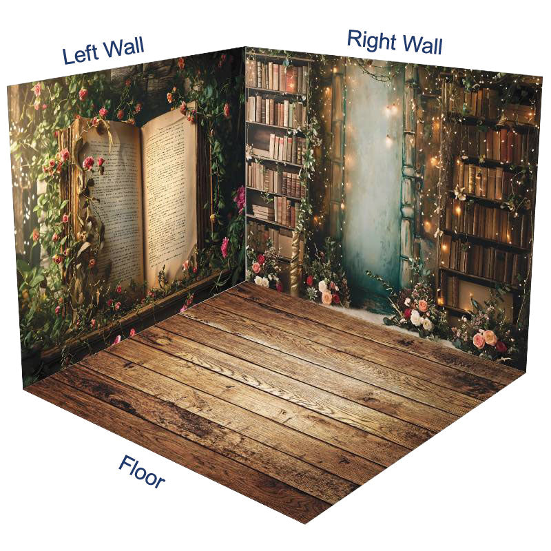 Aperturee - Aperturee Retro Story Book Shelf Greenery Room Set Backdrop