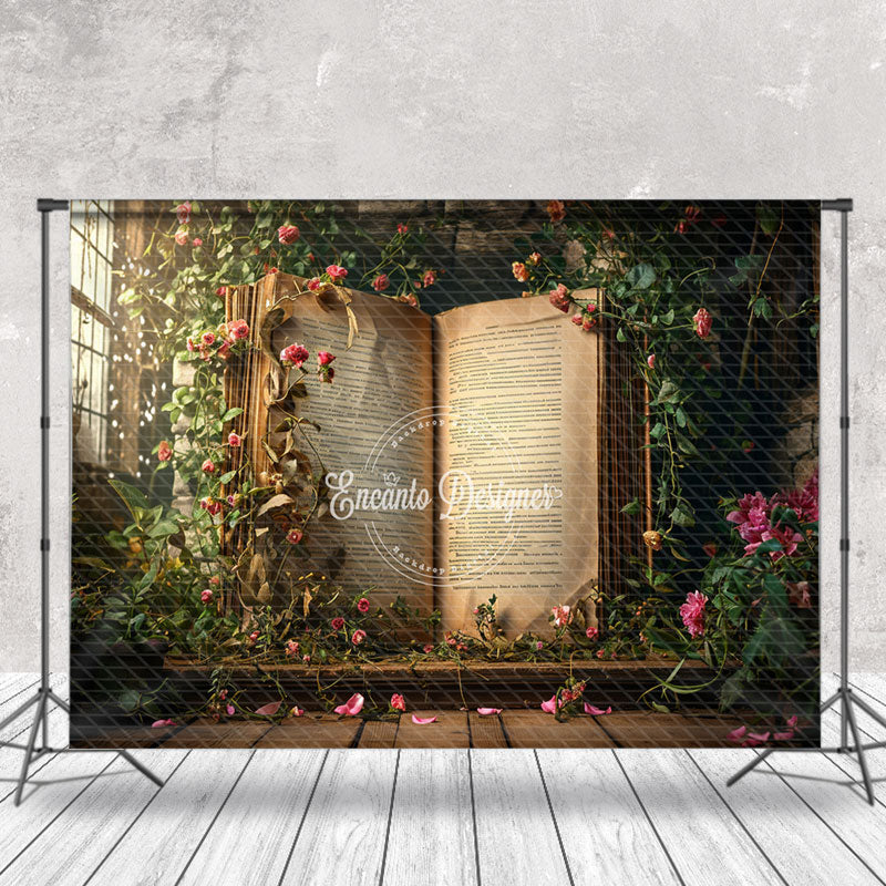 Aperturee - Spring Fantasy Window Flowers Book Photo Backdrop