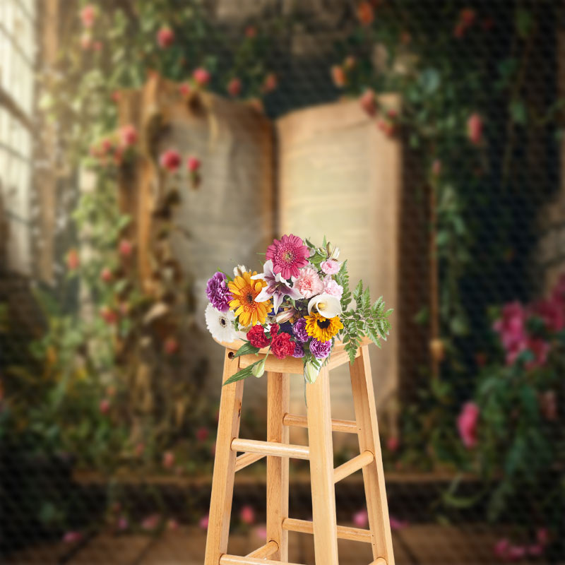 Aperturee - Spring Fantasy Window Flowers Book Photo Backdrop