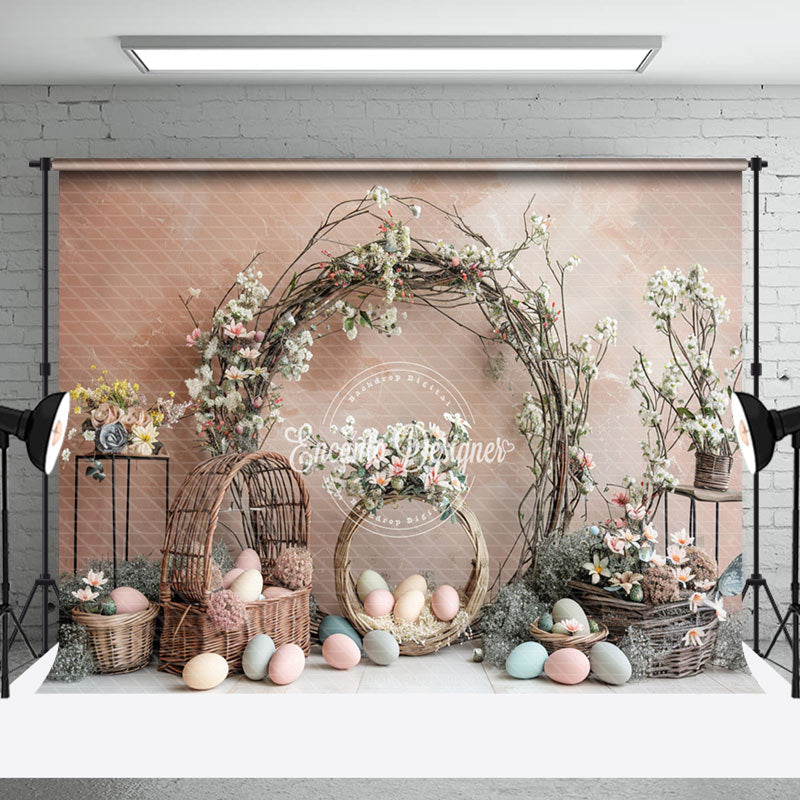 Aperturee - Floral Easter Egg Warm Color Wall Photo Backdrop