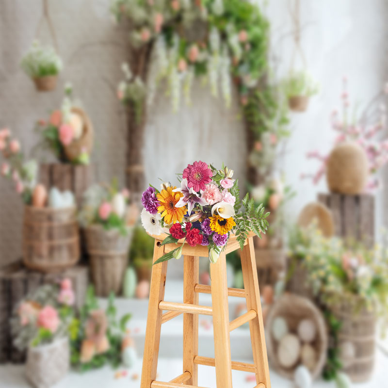 Aperturee - Easter Eggs Flowers Spring Indoor Photo Backdrop