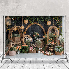 Aperturee - Black Curtain Basket Easter Egg Photography Backdrop