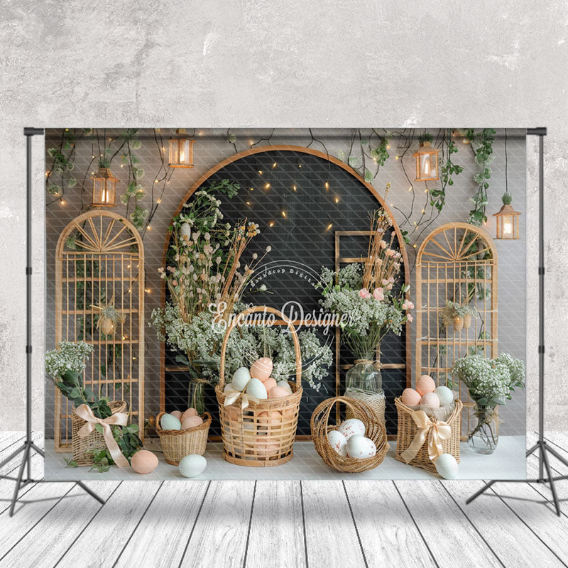 Aperturee - Wooden Arch Easter Egg Basket Photography Backdrop