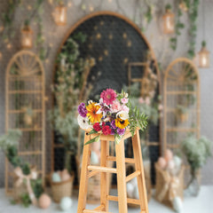 Aperturee - Wooden Arch Easter Egg Basket Photography Backdrop