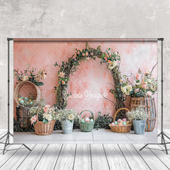 Aperturee - Pink Wall Flower Arch Easter Egg Photography Backdrop