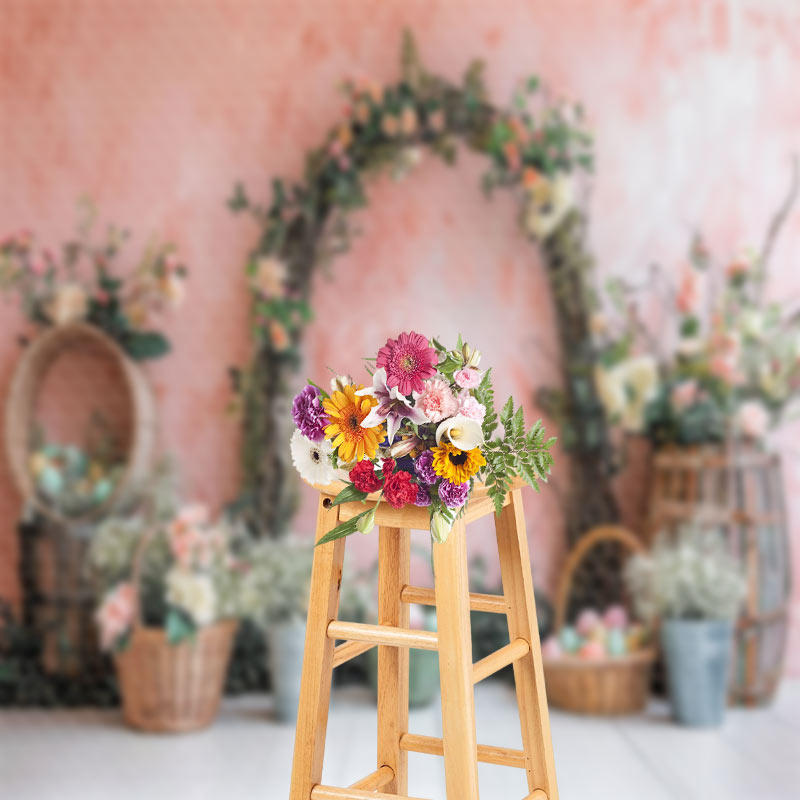 Aperturee - Pink Wall Flower Arch Easter Egg Photography Backdrop