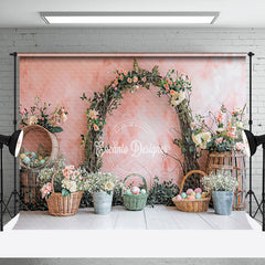 Aperturee - Pink Wall Flower Arch Easter Egg Photography Backdrop