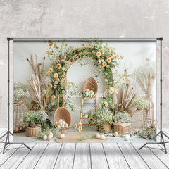 Aperturee - Boho Dried Flowers Basket Eggs Easter Photo Backdrop