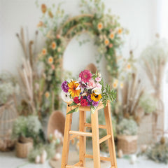 Aperturee - Boho Dried Flowers Basket Eggs Easter Photo Backdrop